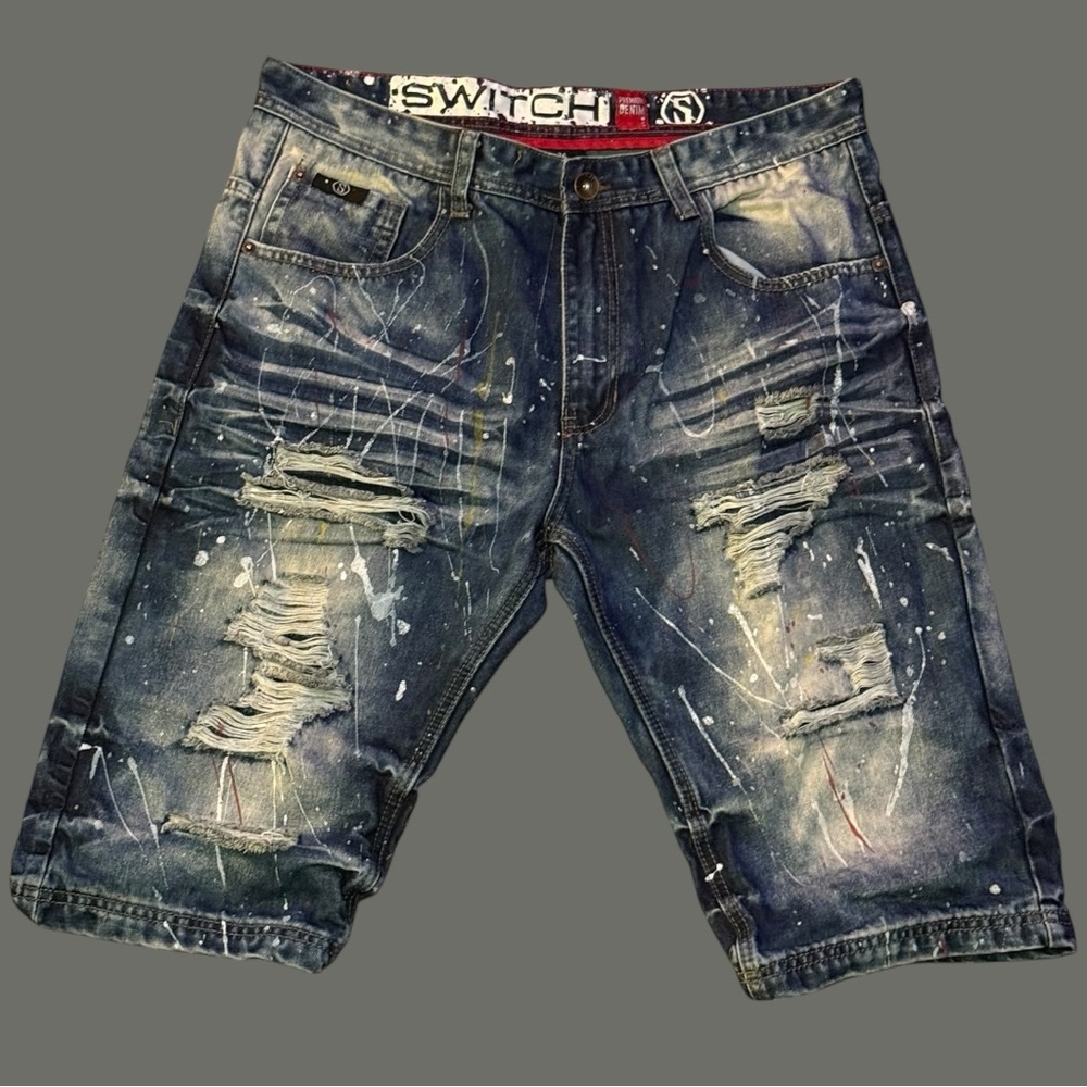 Switch Distressed Splatter Denim Shorts